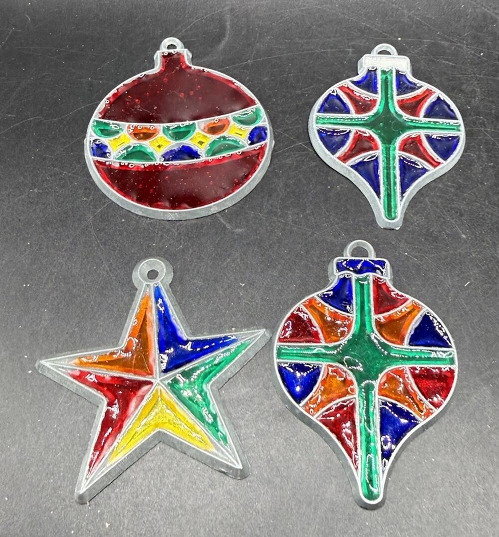 4 Vintage Suncatcher Stained Glass Christmas Ornament Star Balls -LO31